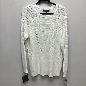 Rachel Roy Womens October Pullover‎ Sweater Ivory Long Sleeve Ribbed Trim XL New